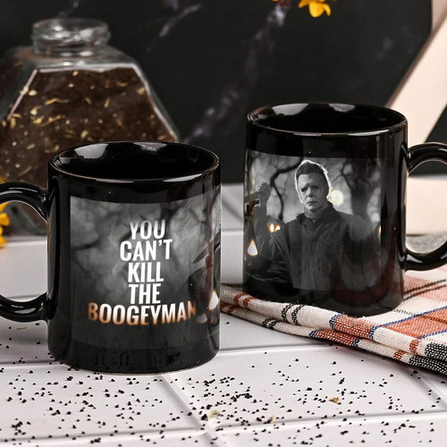 Halloween porcelain mug Visualgraphics new, black with horror movie character