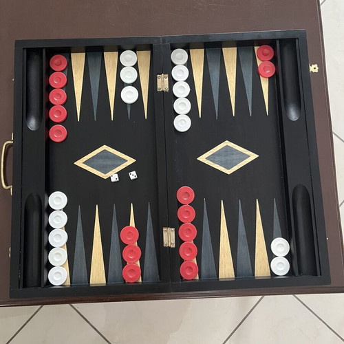 Wooden Backgammon Board Used, Foldable 44x38 cm with Dice and Checkers