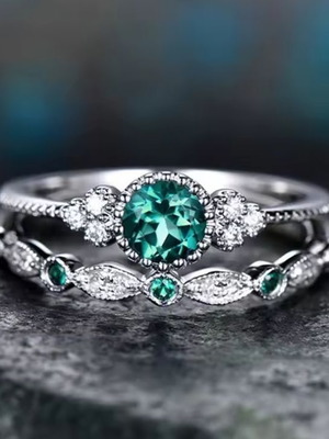 Set of 2 silver 925 rings like new, silver and green