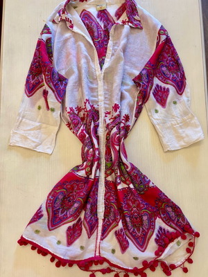 Καφτάνι boho style μεταχειρισμένο, 100% βαμβακερό, άσπρο-ροζ, μέγεθος L-XL
