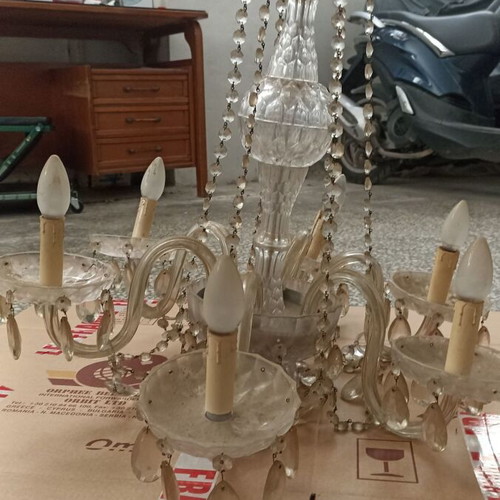 Crystal chandelier used, 6-light, heavy construction