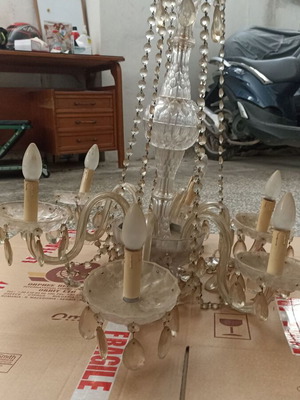 Crystal chandelier used, 6-light, heavy construction