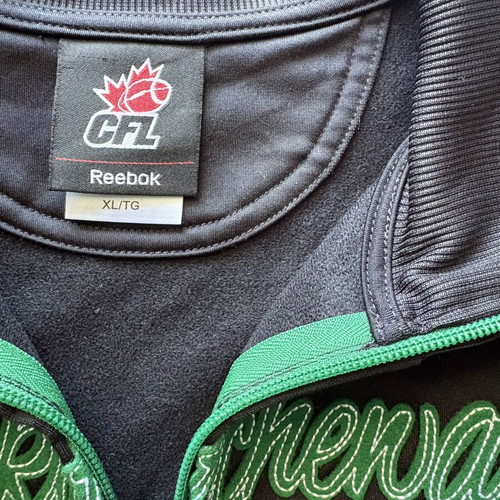 Reebok Saskatchewan Roughriders football zip-up jacket, black and green, XL
