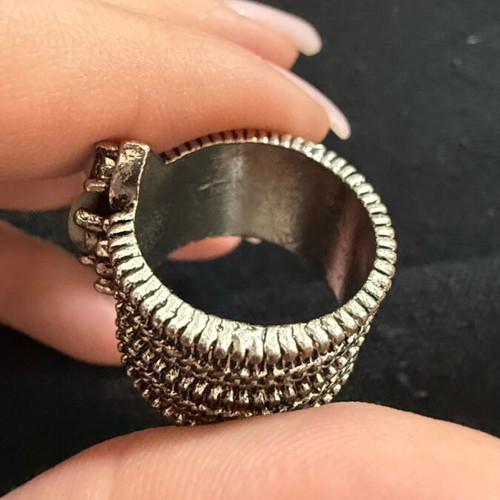 Vintage steel ring carved new with semi-precious gemstones