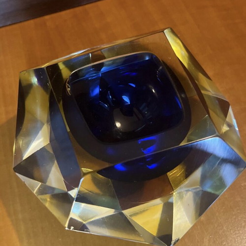 Vintage Murano σταχτοδοχείο cobalt blue μεταχειρισμένο, χειροποίητο ιταλικό γυαλί