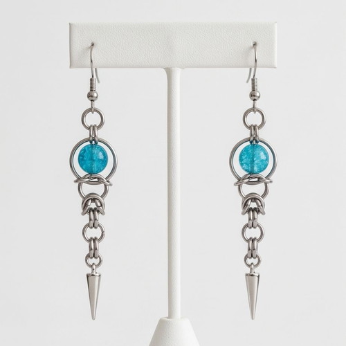 Byzantine Chain Blue Pearl Earrings Stainless Steel new