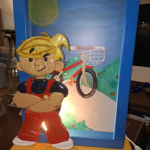 Dennis the Menace table lamp new, handmade wood carving