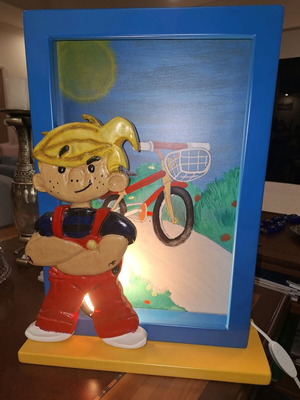 Dennis the Menace table lamp new, handmade wood carving