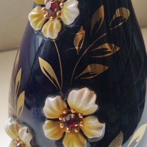 B H Geschenke cobalt blue vase used, hand-painted