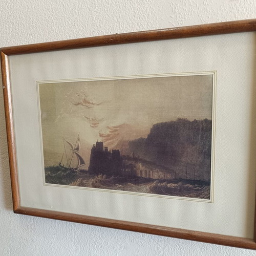 Classic decorative framed seascape print used, wood frame