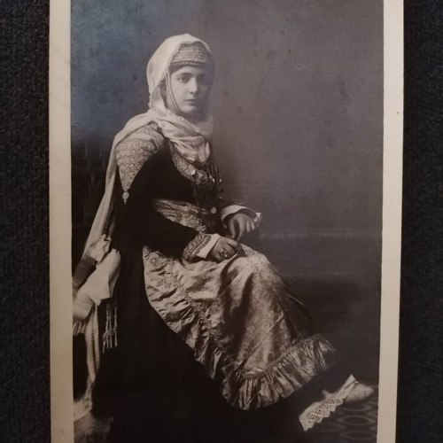 Greek traditional costume postcard used, Attica