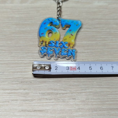 Keychain 67 new, multicolored acrylic in blue and yellow