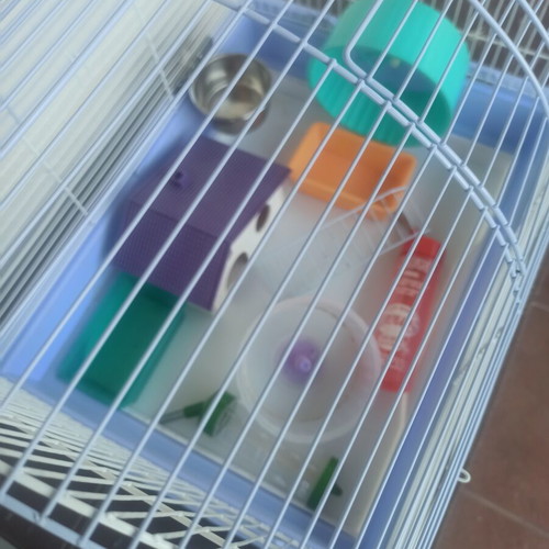 Hamster cage used, with cleaning drawer