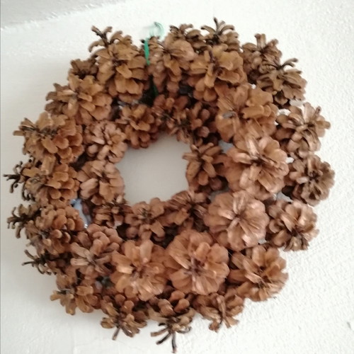 Wreath made of Greek opened pine cones used