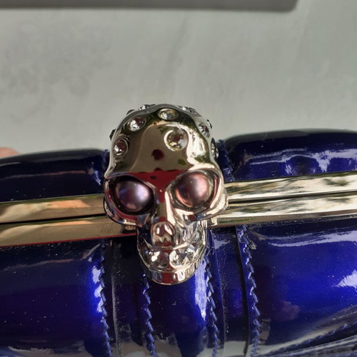 Alexander McQueen Union Jack Skull clutch cobalt blue new with box