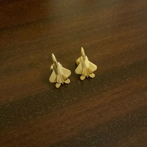 Fighter Jet gold-plated pins set of 2, new