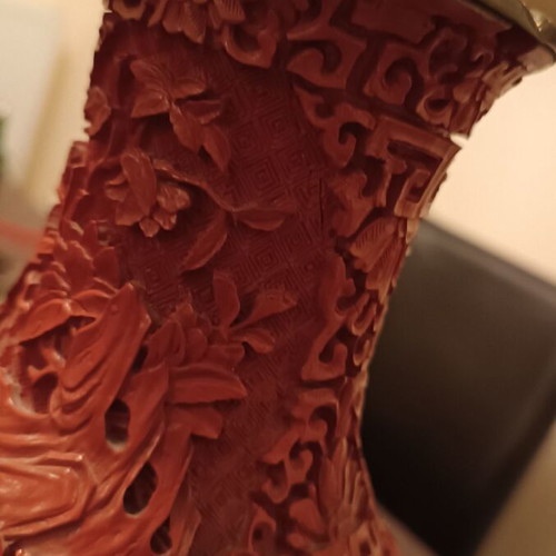 Red Cinnabar vase used, 38cm height