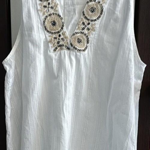 Gai Mattiolo summer blouse, cotton, white and gold