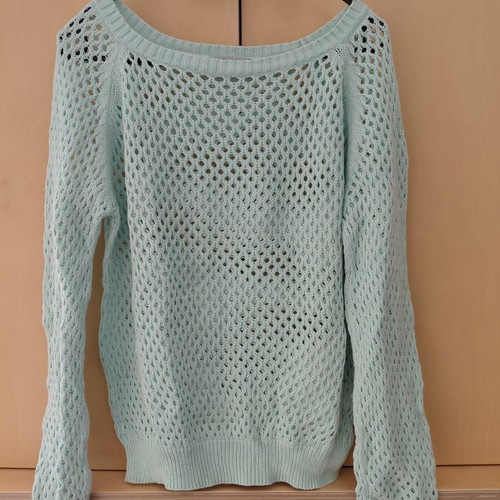 Blue Motion Boho Crochet Summer Sweater Mint Green Medium like new