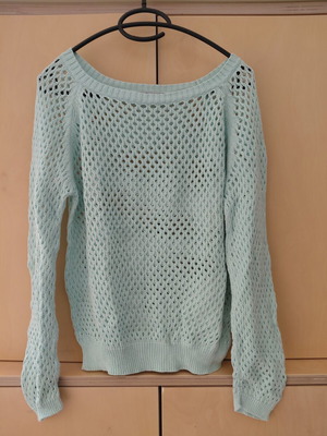 Blue Motion Boho Crochet Summer Sweater Mint Green Medium like new
