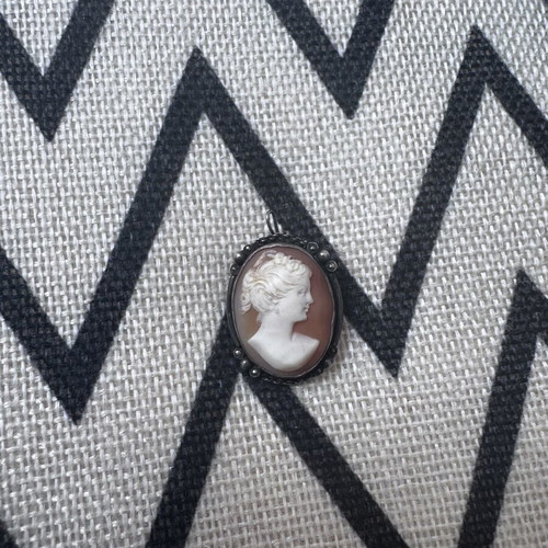 Vintage cameo pendant and brooch with silver and marcasite