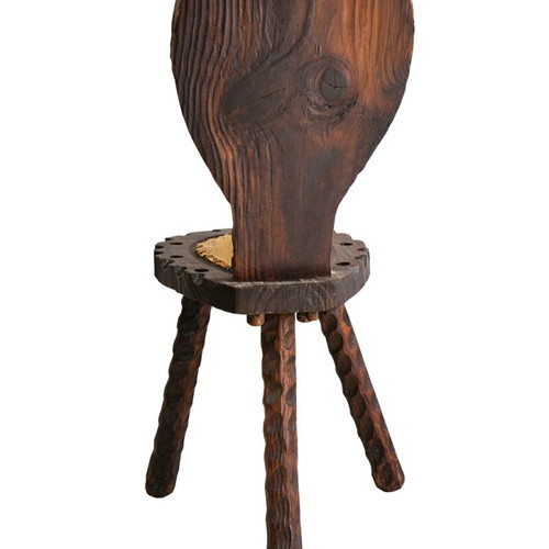 Spanish rustic chair used with three legs and animal leather