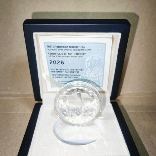 Silver Collectible Coin 10€ 2026 Kapodistrias Proof with Case and Certificate