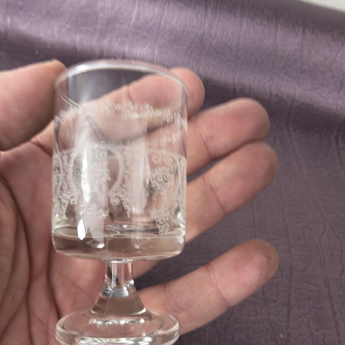 Vintage set of 6 crystal liqueur glasses with fine etching