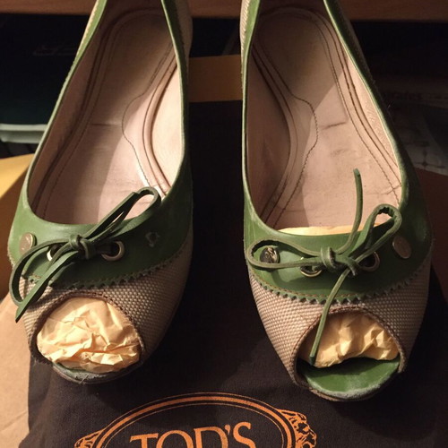 Tod's two-tone ballerina shoes used, leather and fabric, size 40