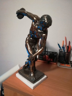 Discovolos statue used, metal, about 40 cm tall