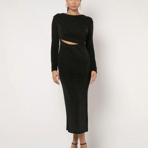 Midi dress with long sleeve, elastic, one size, new