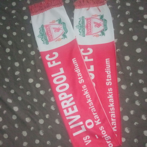 Vintage Olympiacos Liverpool Scarf used, Karaiskakis Stadium 2004