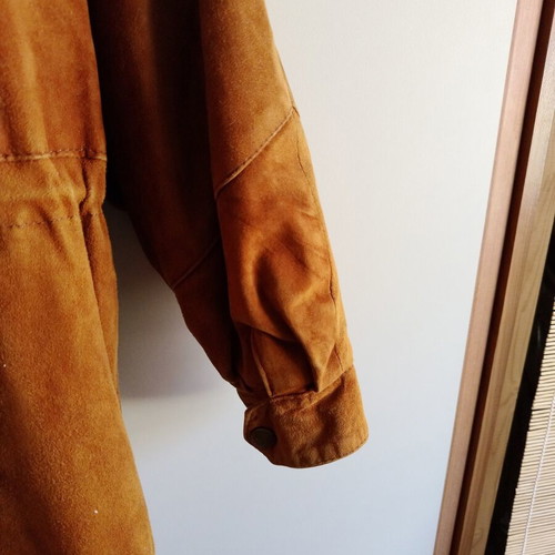 Adidas long leather jacket with fur hood, size L