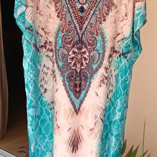 Kaftan new, size L, beige and turquoise