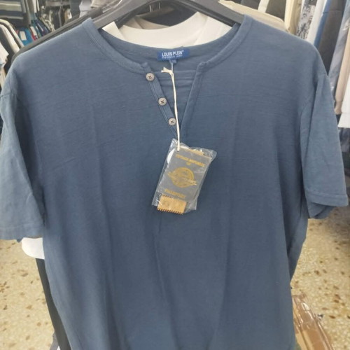 Blue Linen Short-Sleeve Shirt C044 New, Sizes 3XL-6XL