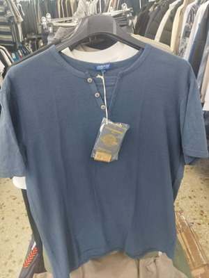Blue Linen Short-Sleeve Shirt C044 New, Sizes 3XL-6XL