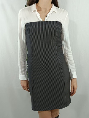 Naiba Strapless Black and White Striped Fitted Dress Like New