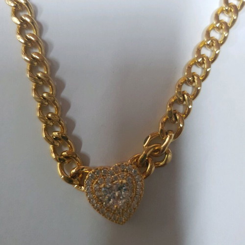 Steel necklace new, gold color with zircon heart pendant