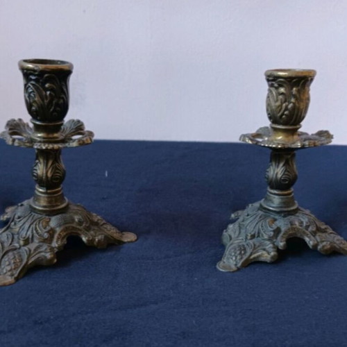 Bronze candlesticks used, set of 2, 12 cm height