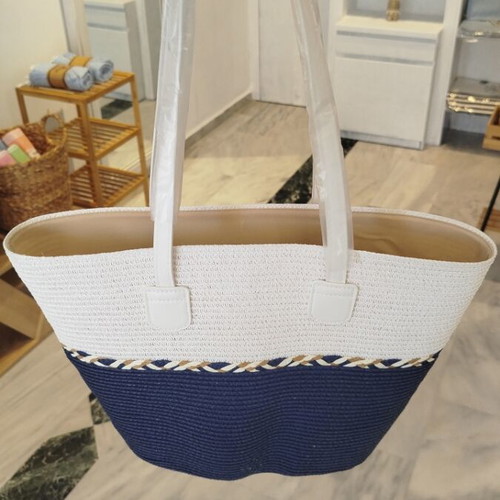 Summer beach bag white-blue boho new