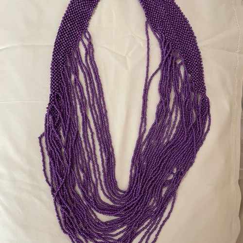 Retro glass seed bead multi strand necklace in lilac, new