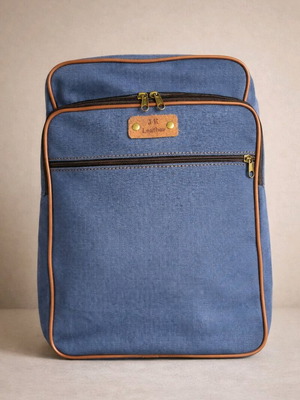 Handmade fabric backpack with leather details new blue brown