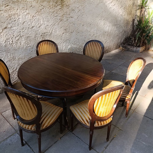 Vintage Walnut Extendable Dining Set 1970 With 6 Chairs Used