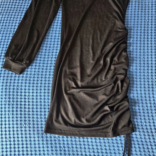 One-shoulder black dress with rhinestones, size S/M