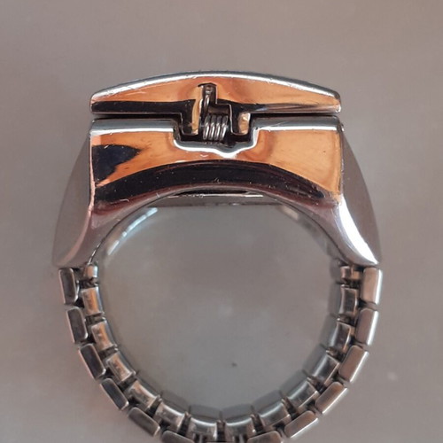 Vintage silver ring watch with rhinestones, decorative