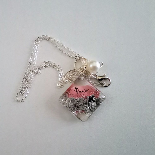 Handmade necklace "K" new, pink and silver