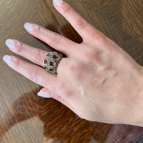 Vintage statement 925 silver ring with crystals chunky
