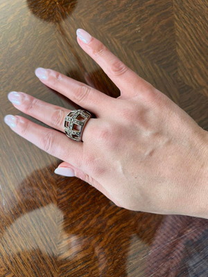 Vintage statement 925 silver ring with crystals chunky