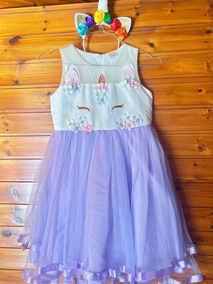 Unicorn dress set for 10-year-old girl like new with headband