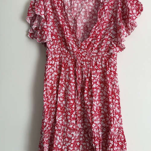 CUPSHE floral mini dress Medium like new, red-white boho